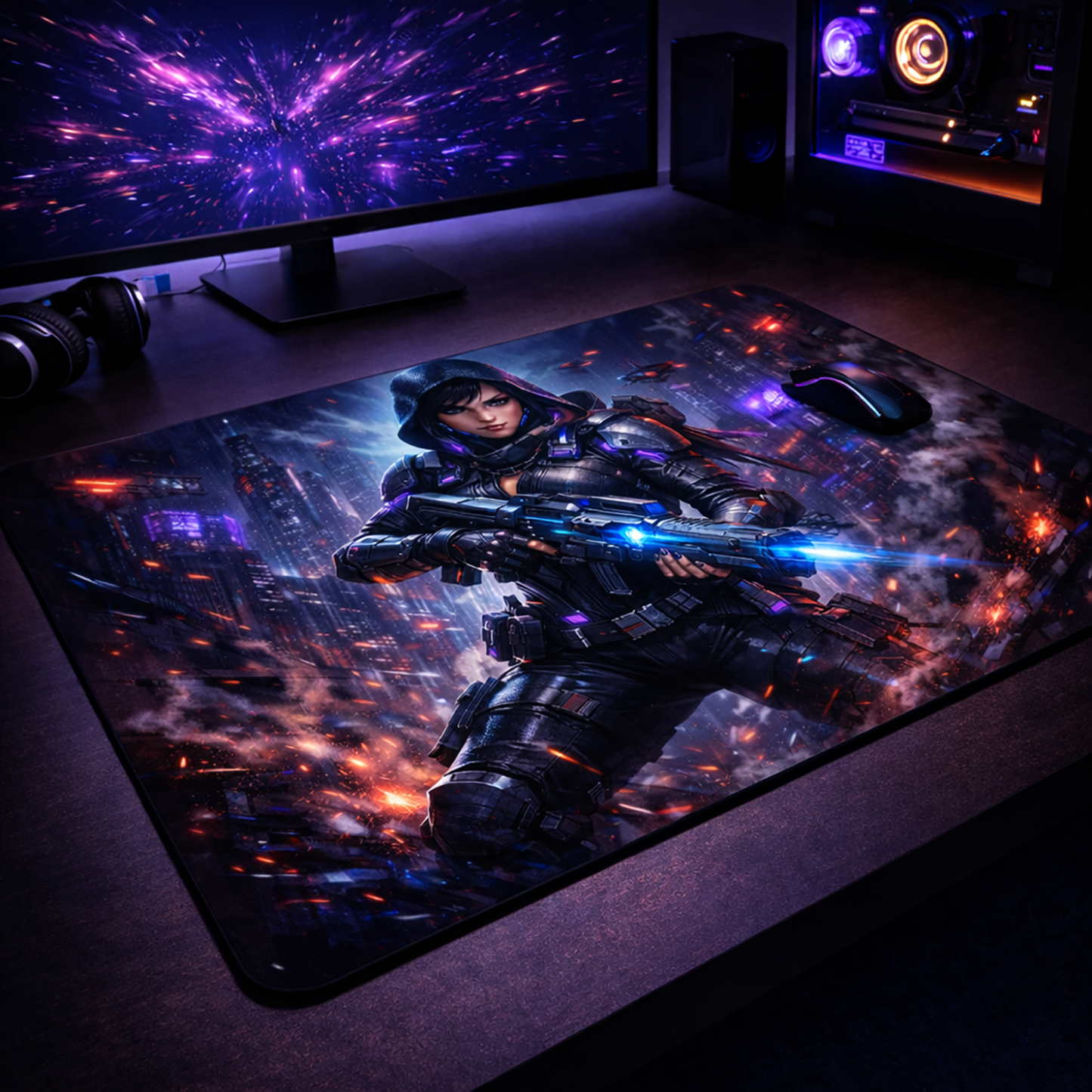Cyberpunk Female Warrior Gaming Mouse Pad