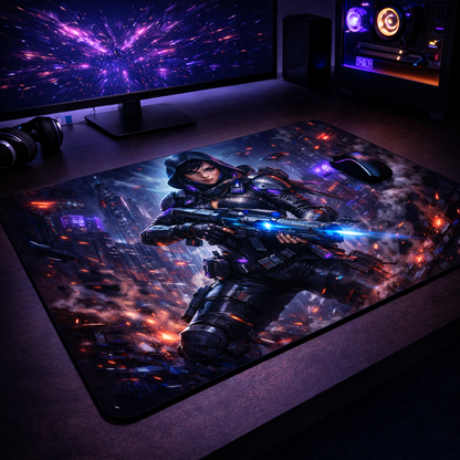 Cyberpunk Female Warrior Gaming Mouse Pad