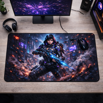 Cyberpunk Female Warrior Gaming Mouse Pad