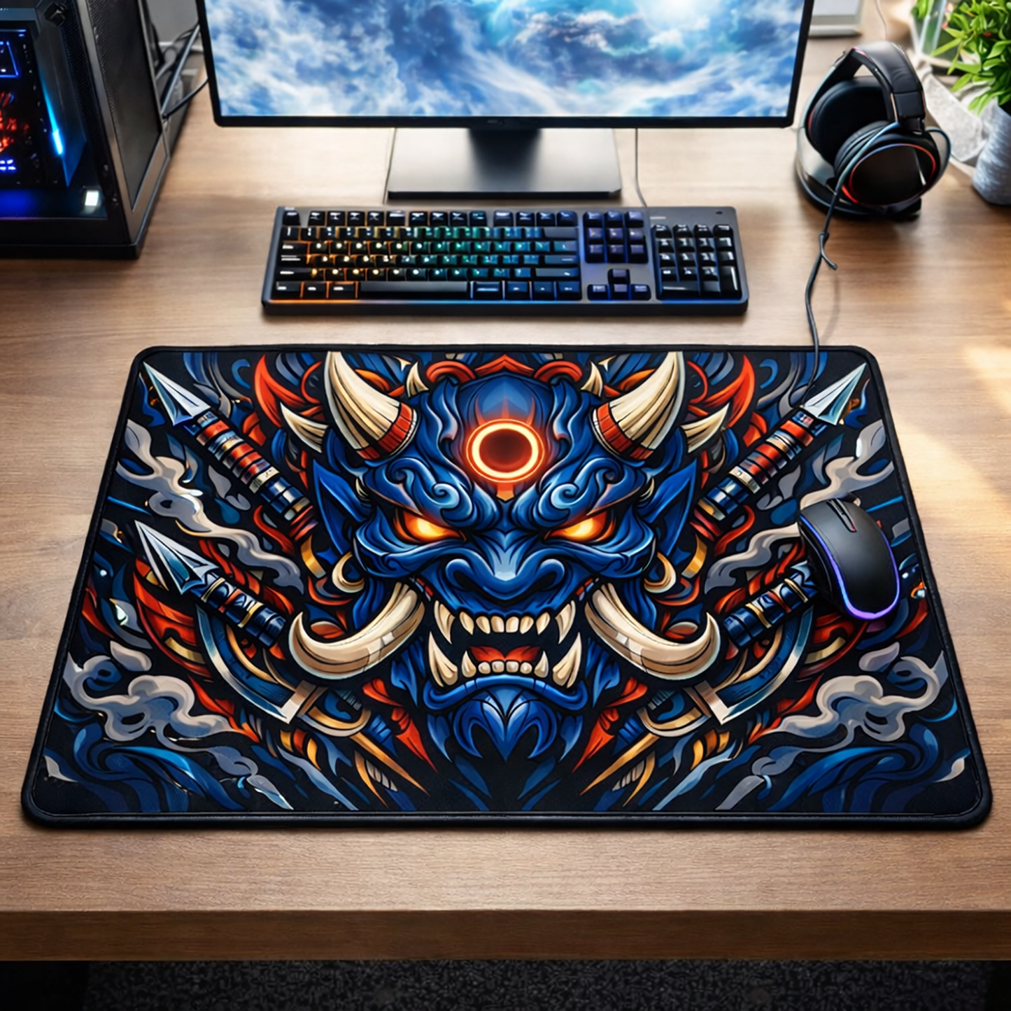 Blue Oni Demon Gaming Mouse Pad